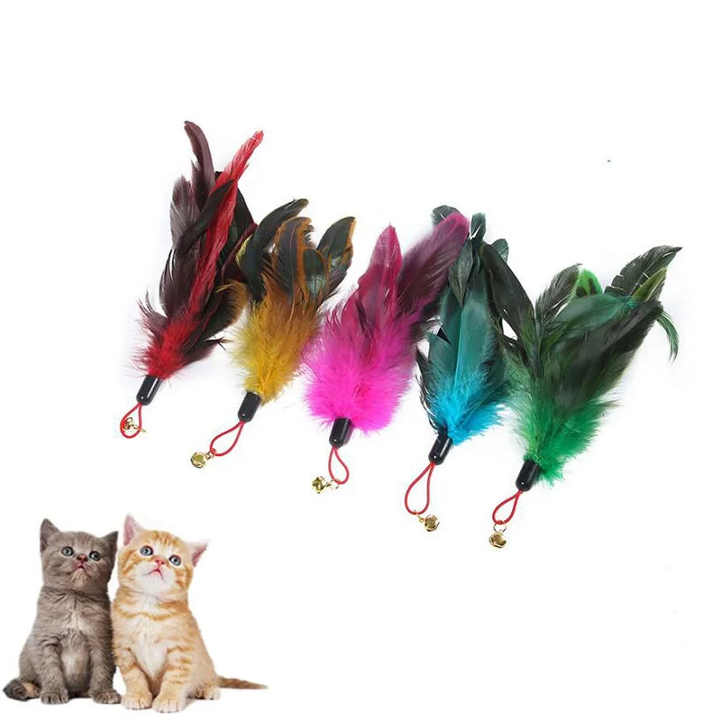 4Pcs Cat Teaser Wand Toys Kitten Teaser Bell Feather Replacement Head Metallic Foil Tassel Interactive Catcher Teaser