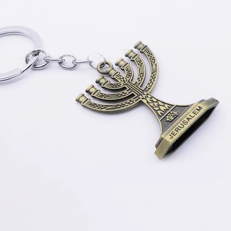 Vintage Metal Candlestick Keychains Judaism Menorah Trinket Jewelry Jerusalem Gift