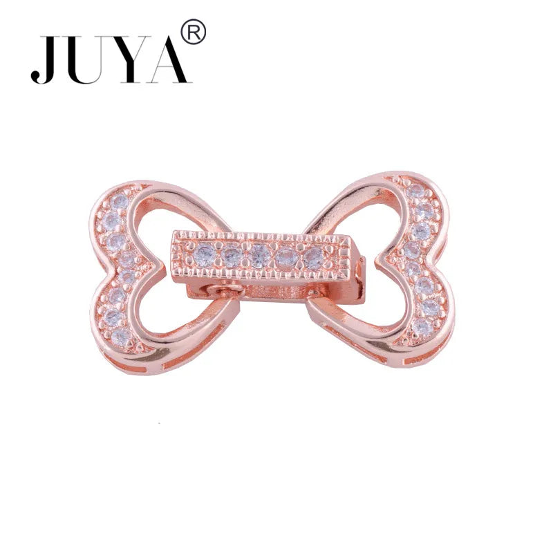 Jewellery Making Supplies Copper Inlaid AAA CZ Rhinestone Round Heart Clasps For Bracelets Making Fastening Jewelry Findings