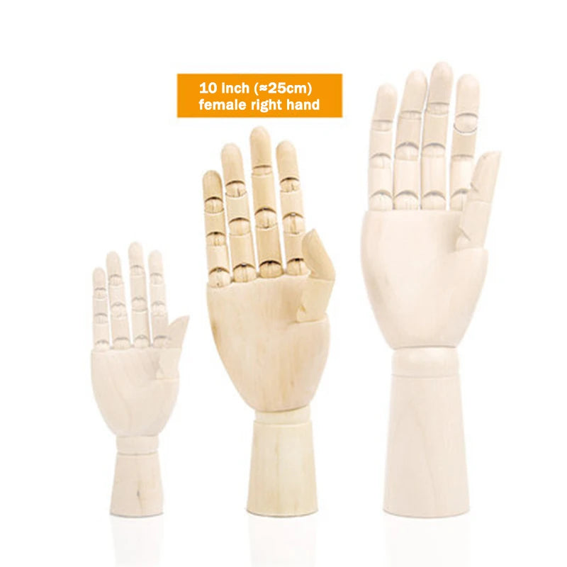Wooden Hands Model 7/10/12 Inch Male/Female/Child Left/Right Hand Drawing Model Movable Joint Art Painting Sketch Handcrafts