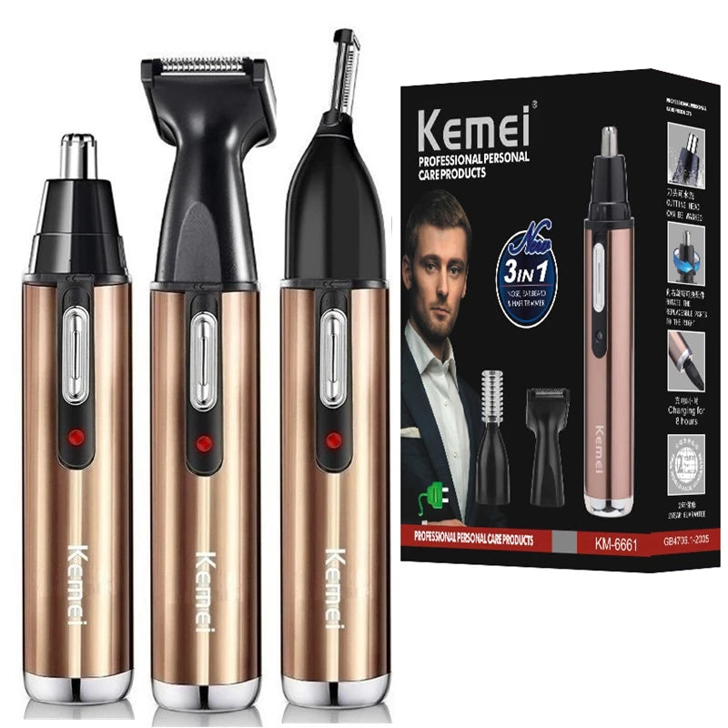 Original Kemei All In One Rechargeable Nose Hair Trimmer Beard Grooming For Men Eyebrow Hair Removal Nose Ear Shaver Cut Cleaner