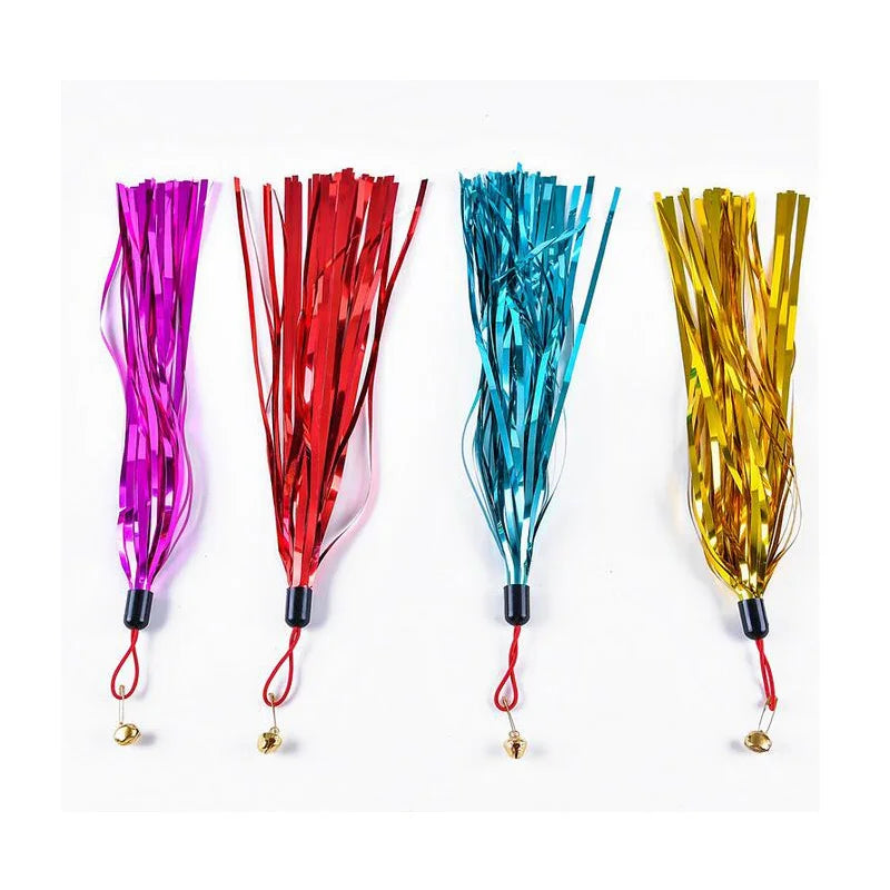 4Pcs Cat Teaser Wand Toys Kitten Teaser Bell Feather Replacement Head Metallic Foil Tassel Interactive Catcher Teaser