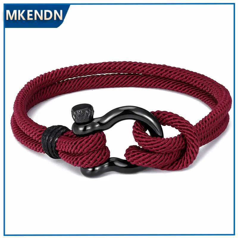 MKENDN Navy style Camping Parachute cord Survival Anchor Bracelet Men Women with Black Stainless Steel Sport Buckle