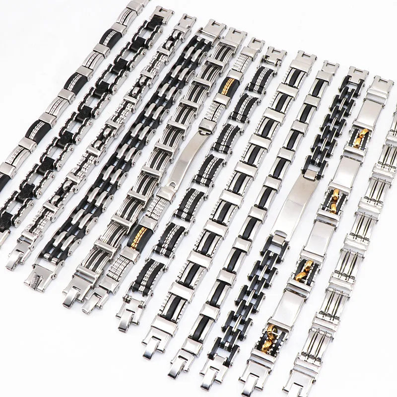 Wholesale 12pcs/Lots Mix Style Stainless Steel Jewelry Bracelets For Mens Gifts Party Wrist Cuff Bracelets Top Quality