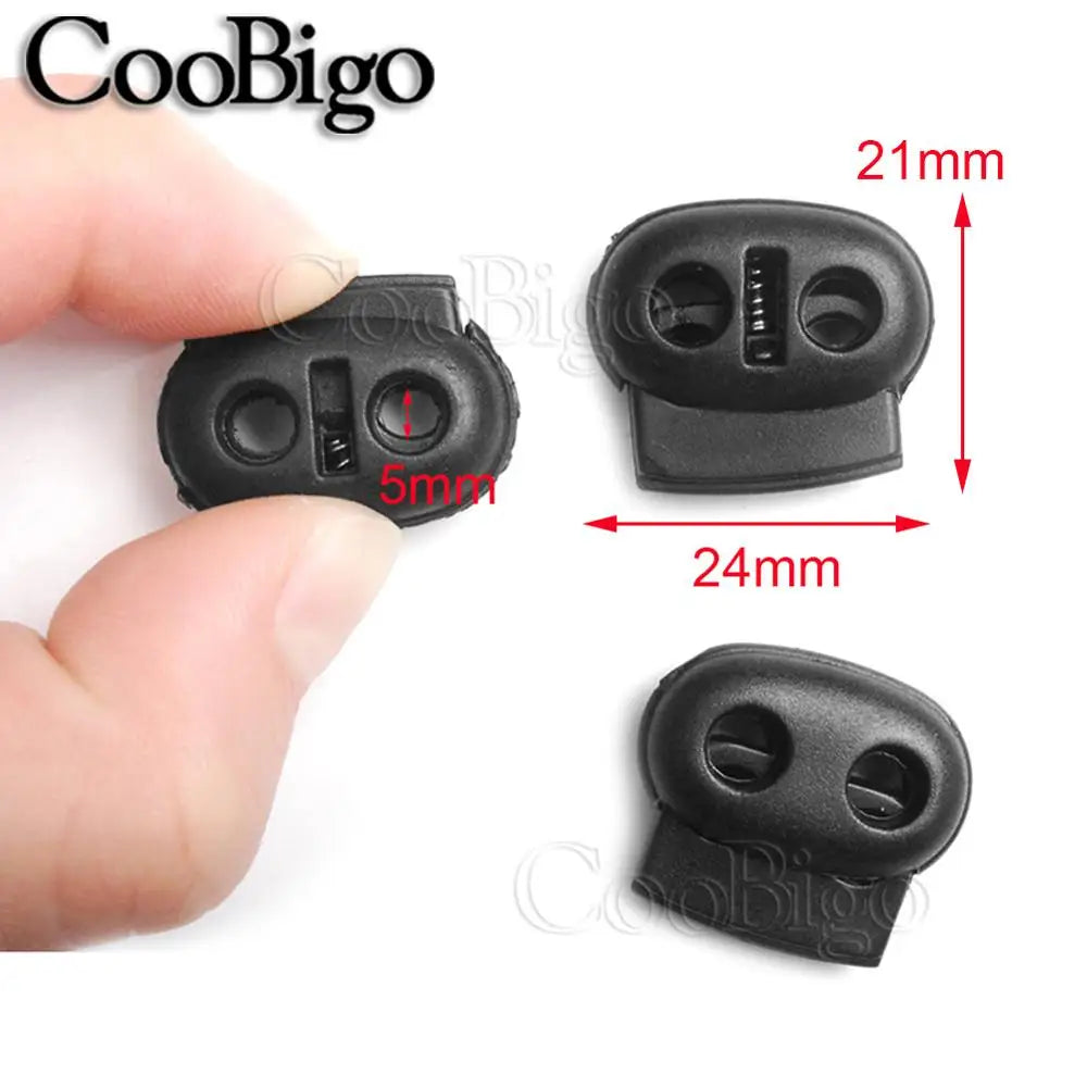 50pcs 2 Hole Plastic Cord End Stopper Bean Cord Lock Toggle Clip for Apparel Rope Shoelace Backpack Sportswear Bag Accessories