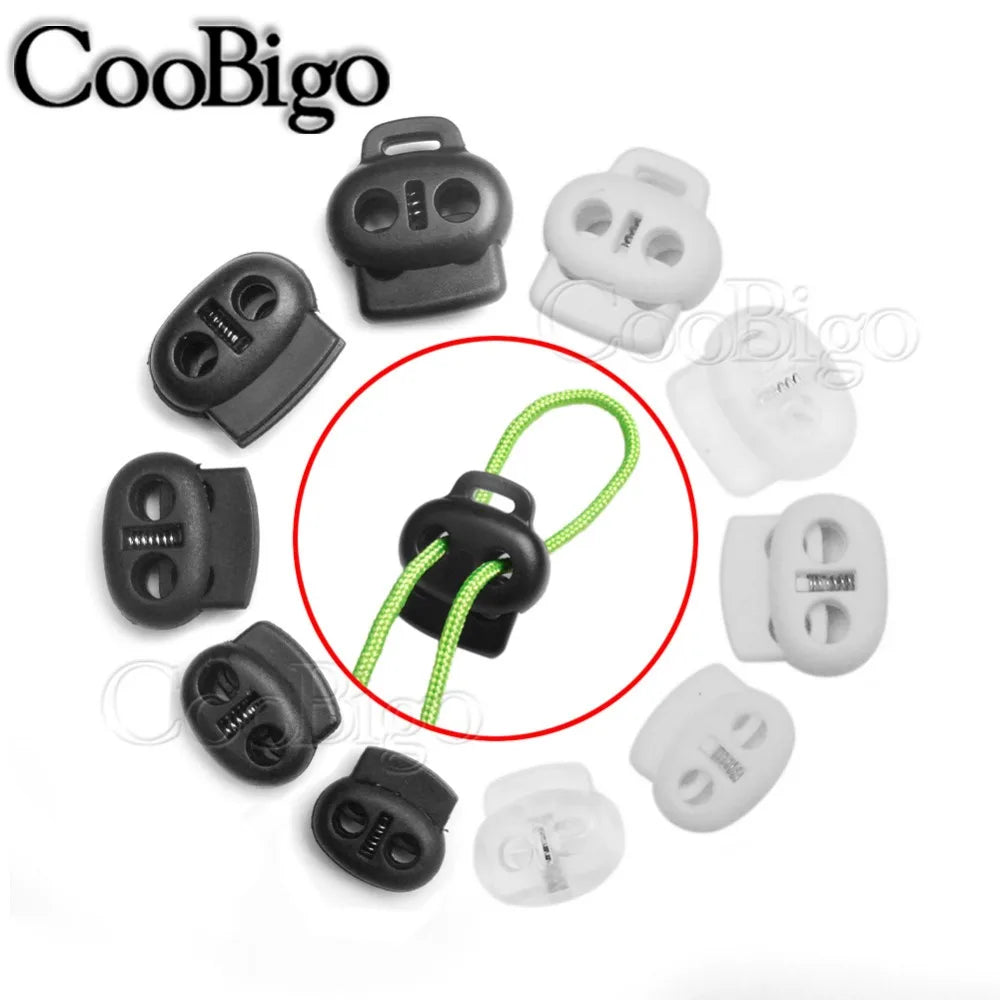 50pcs 2 Hole Plastic Cord End Stopper Bean Cord Lock Toggle Clip for Apparel Rope Shoelace Backpack Sportswear Bag Accessories