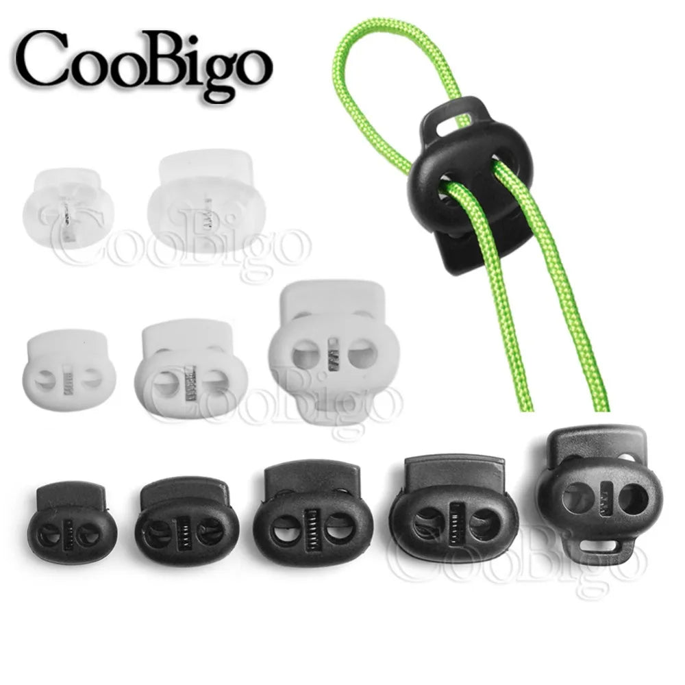 50pcs 2 Hole Plastic Cord End Stopper Bean Cord Lock Toggle Clip for Apparel Rope Shoelace Backpack Sportswear Bag Accessories