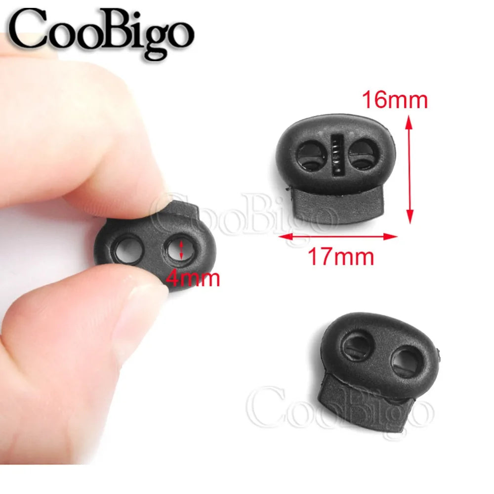 50pcs 2 Hole Plastic Cord End Stopper Bean Cord Lock Toggle Clip for Apparel Rope Shoelace Backpack Sportswear Bag Accessories