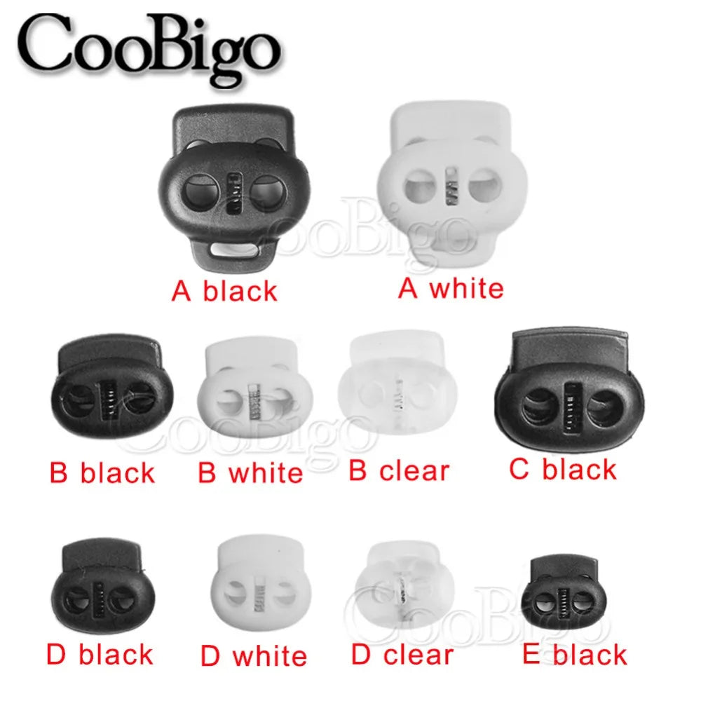50pcs 2 Hole Plastic Cord End Stopper Bean Cord Lock Toggle Clip for Apparel Rope Shoelace Backpack Sportswear Bag Accessories