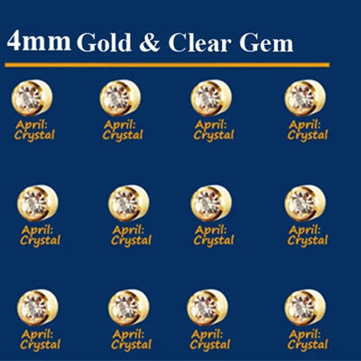 12 Pairs/Card Surgical Steel CZ Gem Birthstone Tragus Cartilage Earring Ear Stud Used In Piercing Gun steel & Gold Jewelry