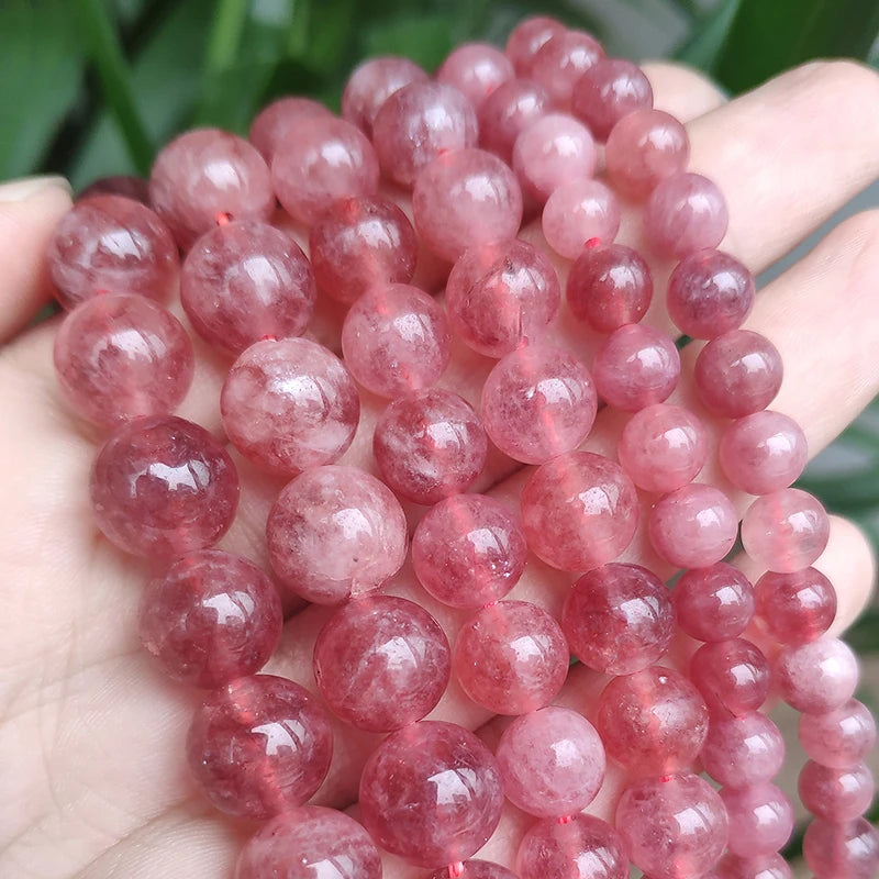 Natural Stone Beads Amazonite Blue Apatite Strawberry Quartzs Loose Round Beads for Jewelry Making DIY Bracelet 15inch Mineral
