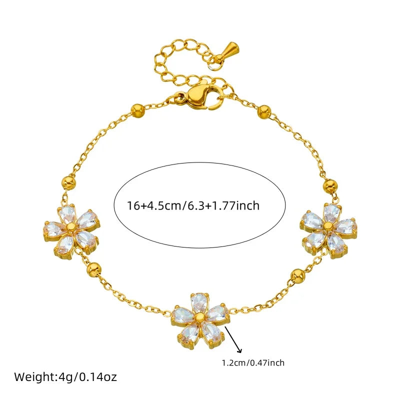 DIEYURO 316L Stainless Minimalist Rhinestone Daisy Necklace Earrings Bracelet Suit Women Trend Non-fading Flowers Jewelry Set