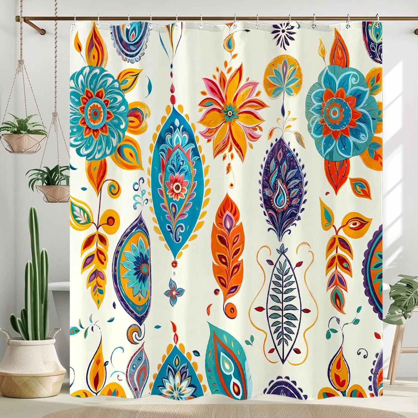 Colorful tree flower shower curtain fabric bathroom decoration with 12 hooks 180x 180cm bathtub shower curtain