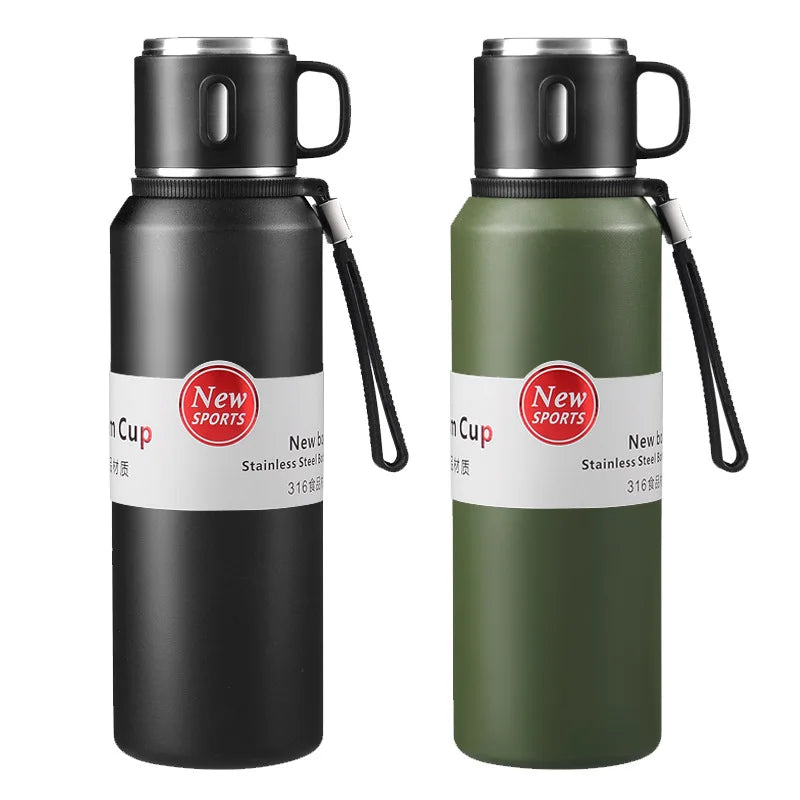 600/800/1000/1500ml Large Capacity Outdoor 316 Stainless Steel Thermos Cup Portable Handle Car Water Cup Tea Cup Drinkware