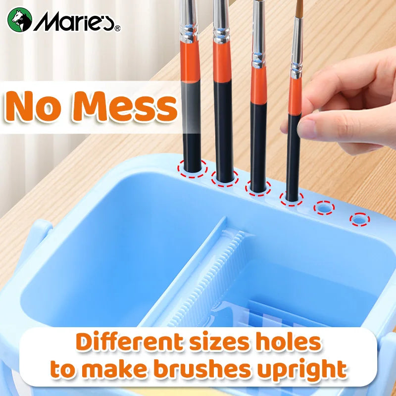 Marie's Blue Paint Brush Cleaner Washer,Multifunction Painting Brush Basin Holder and Organizer for Acrylic,Watercolor,Gouache