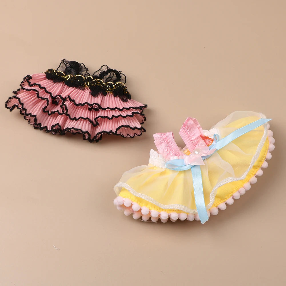 Mini Plush Doll'S Clothes Outfit Accessories For 17cm Korea Kpop Exo Labubu Idol Pearl Bow Lace Trimmed Skirt Clothing Gift