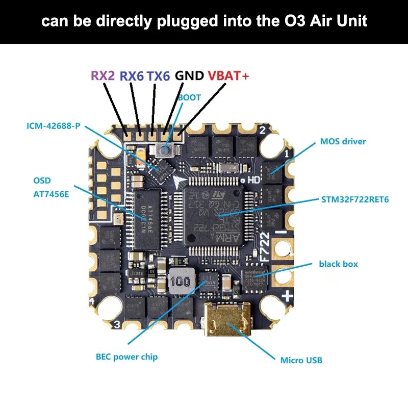 JHEMCU GHF722AIO-HD 40A AIO Flight Control ESC All-in-One 2-6S For FPV Freestyle CinewhoopFPV Racing Traversing Machine