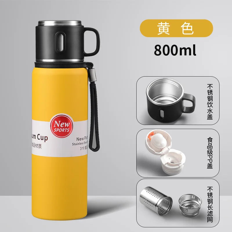 600/800/1000/1500ml Large Capacity Outdoor 316 Stainless Steel Thermos Cup Portable Handle Car Water Cup Tea Cup Drinkware