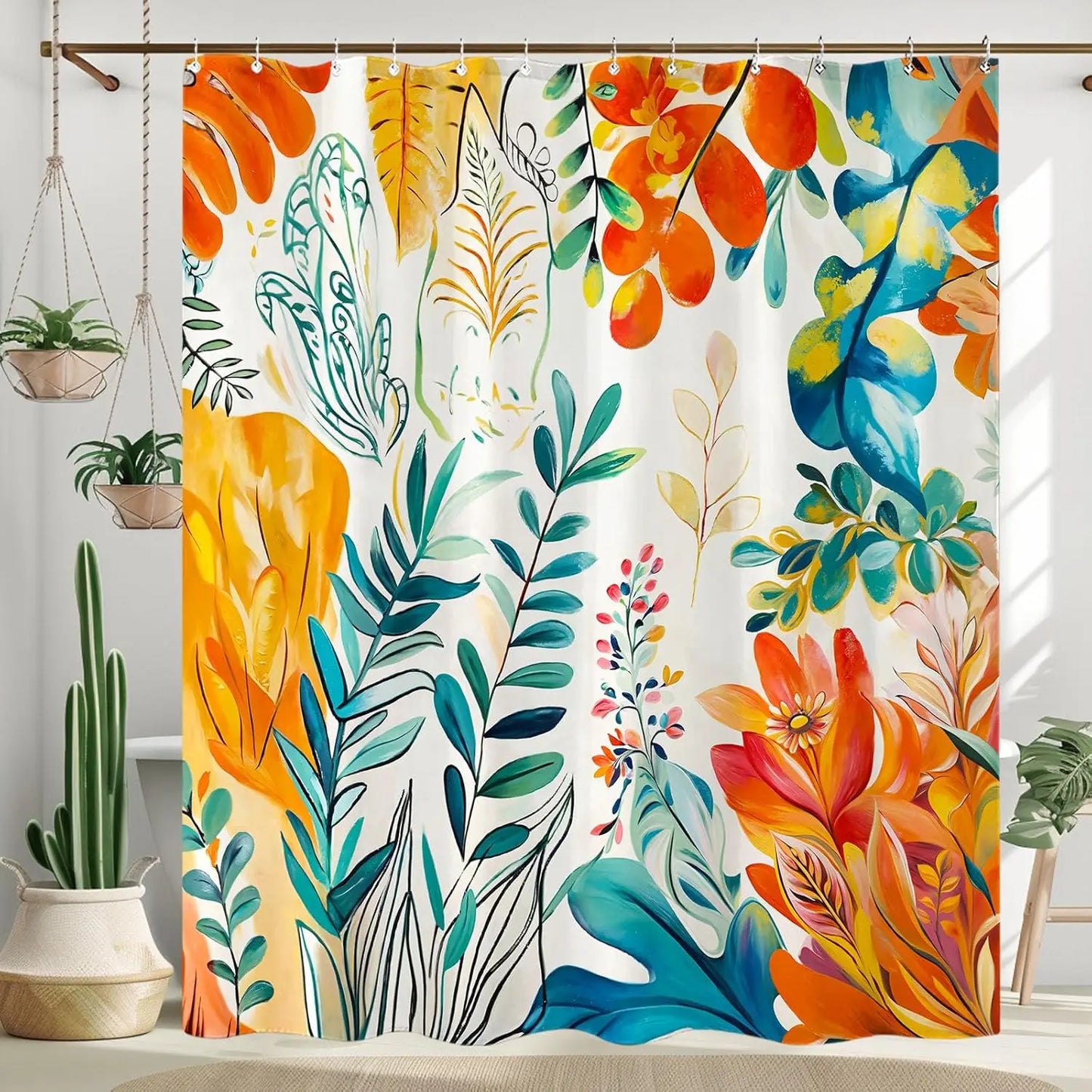 Colorful tree flower shower curtain fabric bathroom decoration with 12 hooks 180x 180cm bathtub shower curtain
