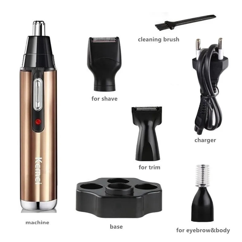 Original Kemei All In One Rechargeable Nose Hair Trimmer Beard Grooming For Men Eyebrow Hair Removal Nose Ear Shaver Cut Cleaner