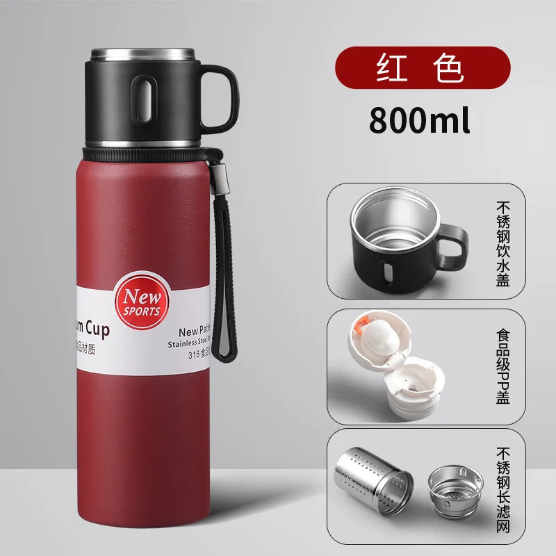 600/800/1000/1500ml Large Capacity Outdoor 316 Stainless Steel Thermos Cup Portable Handle Car Water Cup Tea Cup Drinkware