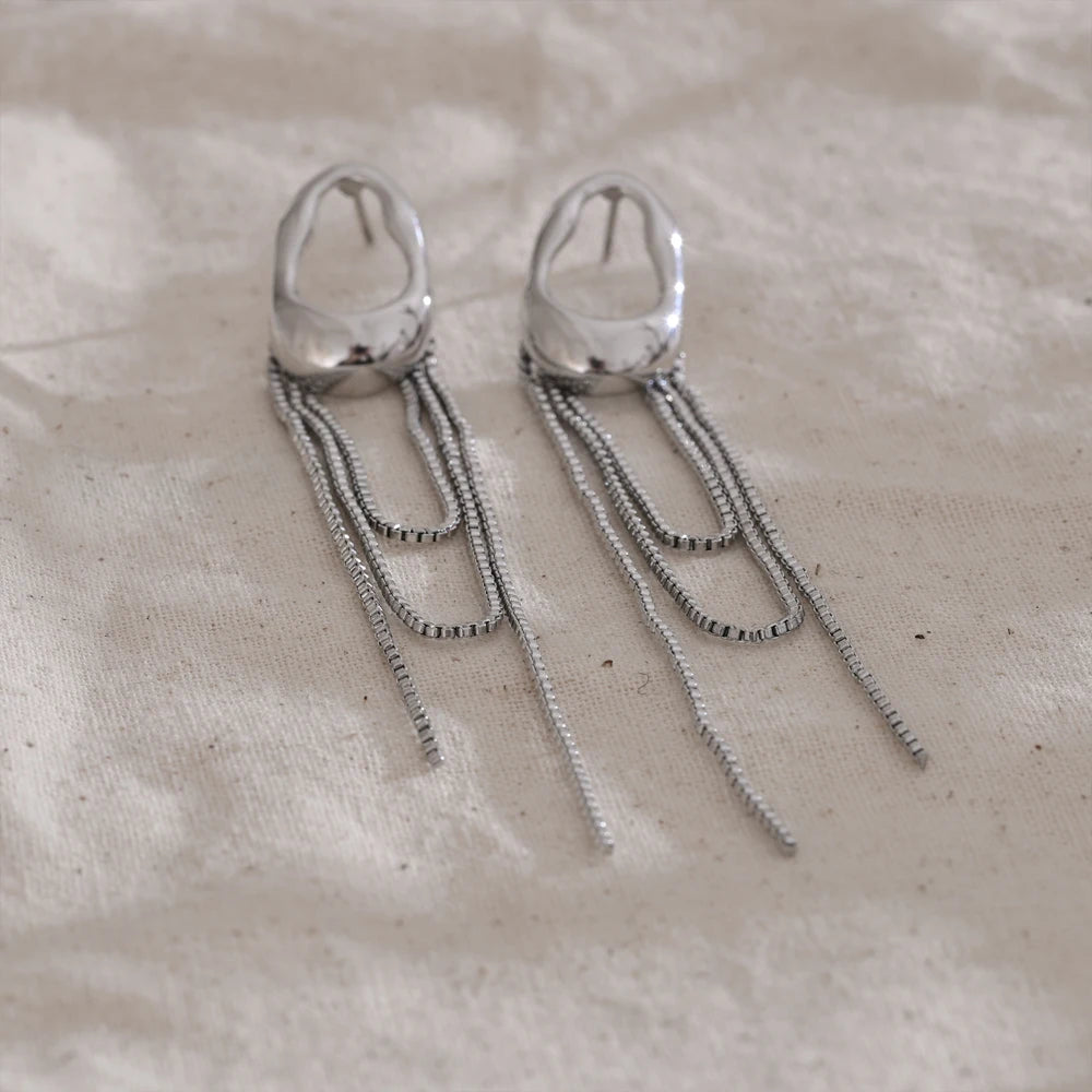 NiNice Temperament Stainless Steel Metal Tassel Chain Long Hanging Drop Earrings Girl's Daily Wear Trending Jewelry Recommend