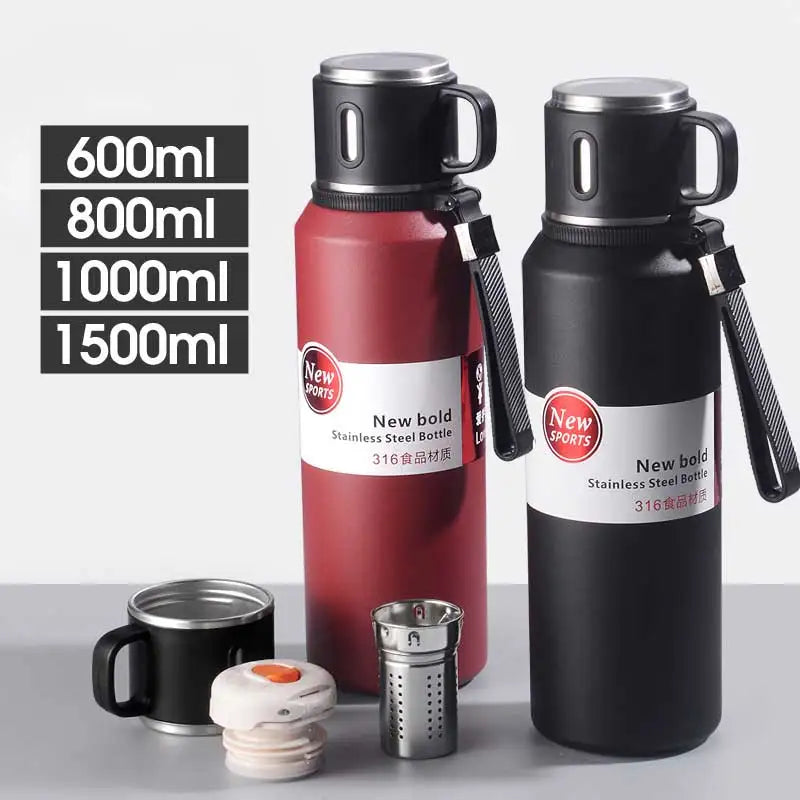 600/800/1000/1500ml Large Capacity Outdoor 316 Stainless Steel Thermos Cup Portable Handle Car Water Cup Tea Cup Drinkware