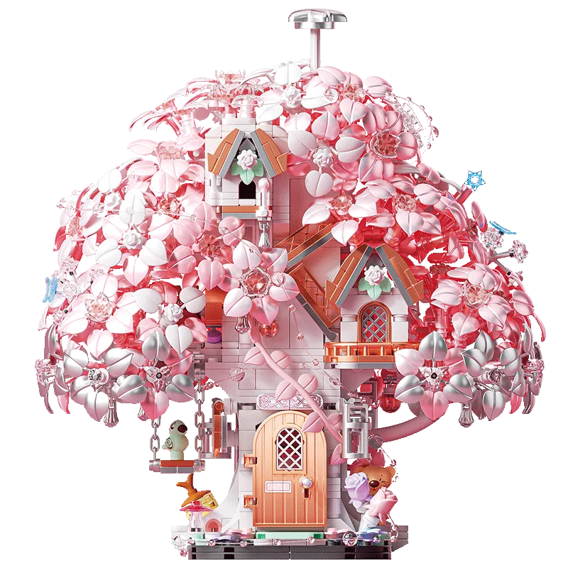 Fantasy Cherry Blossom Season Assemblage Building Blocks Kits Flower Castle Models Bricks Home Decorations Kids Toys Girls Gifts