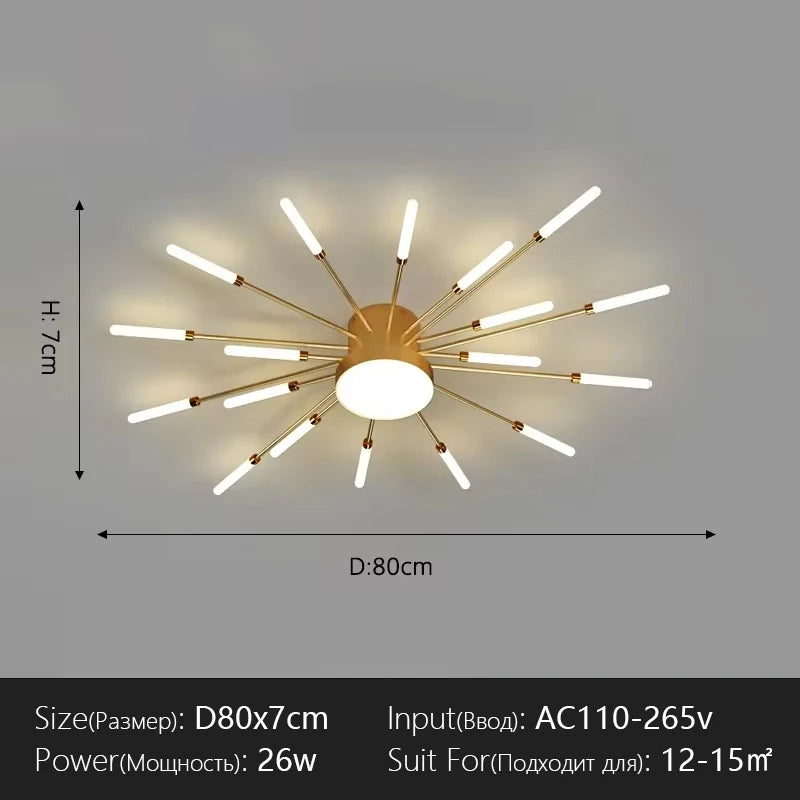 Modern Flower Shape Ceiling Lamp for Living Room Dining Room Flush Mount Metal Acrylic Sputnik Firework Petal Lighting Fixture