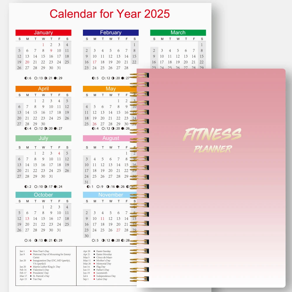 1Pc Fitness Plan Book Suitable for Women and Men, Training Log, Daily Health, with an A3 Large Calendar