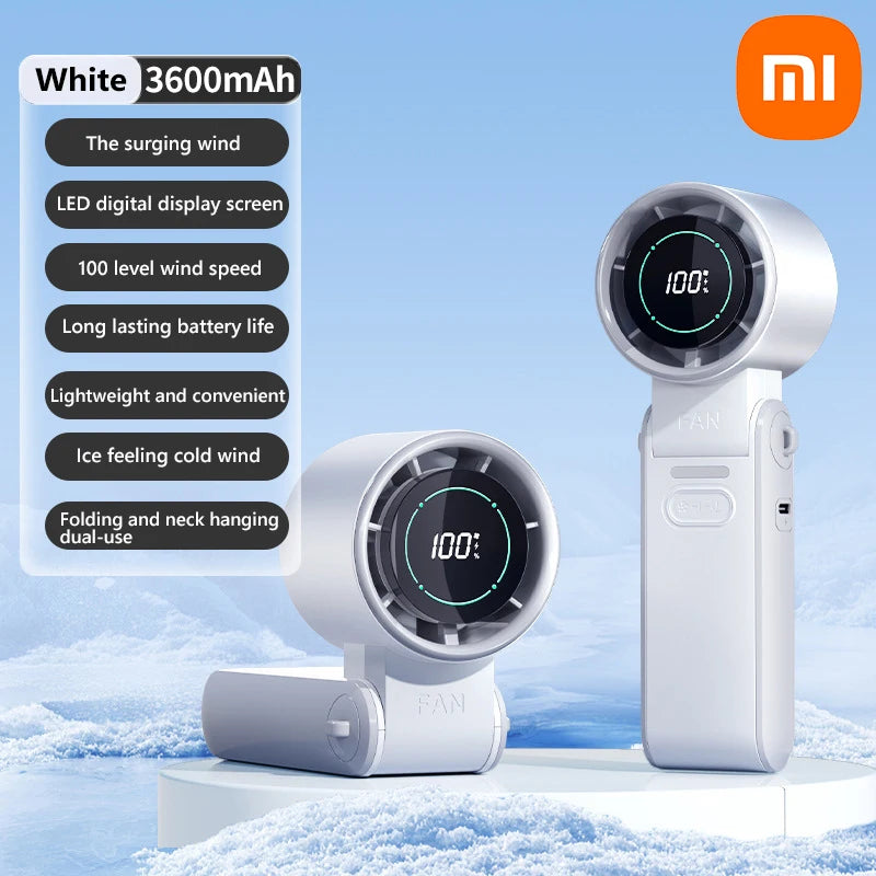 XIAOMI 3600mAh Portable Air Cooling Turbo Fan 100 Wind Speeds Adjustable Outdoor Foldable Student Handheld Fan with Lanyard