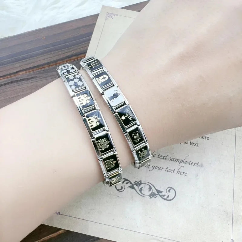 New Fashion Halloween Dark Style Skull Italian Charm Links Fit 9mm Stainless Steel Module Bracelet DIY Making Jewellry