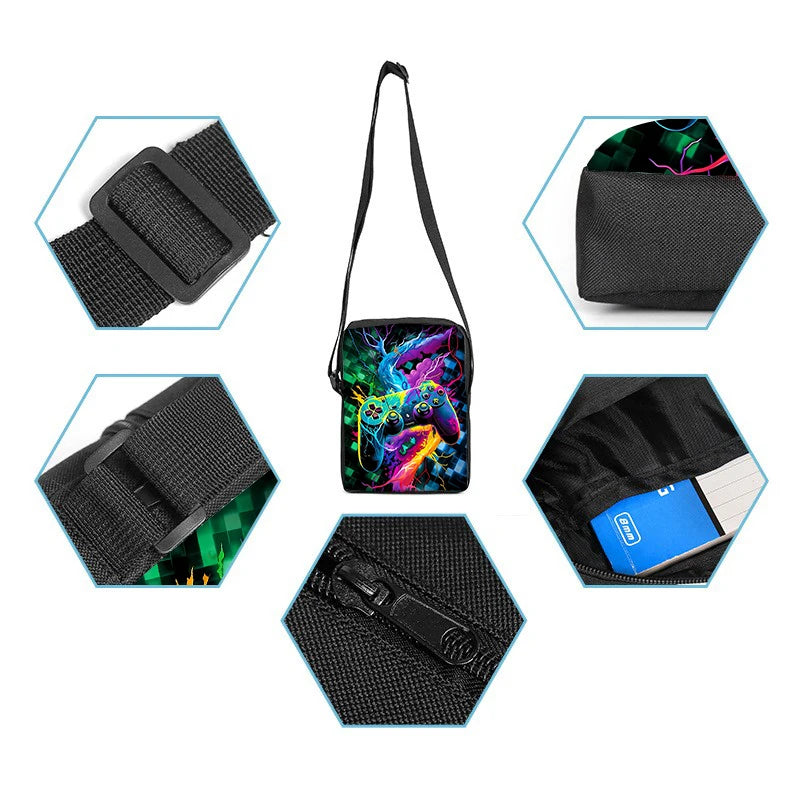 Hot GamePad 3Pcs/Set Backpack With Messenger Bags ,Pencil Bag,School Bag For Boy/Girls Best Gift 3D Cartoon Student School Bags