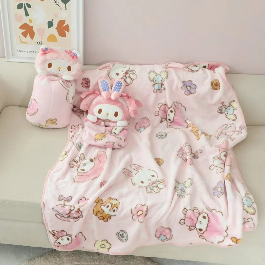 Sanrio Portable My Melody Blanket Kawaii Japanese Style Single Size Travel Blanket Comfortable Office Nap Blanket Girl Xmas Gift