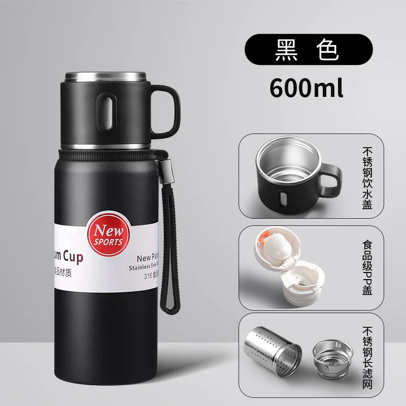 600/800/1000/1500ml Large Capacity Outdoor 316 Stainless Steel Thermos Cup Portable Handle Car Water Cup Tea Cup Drinkware