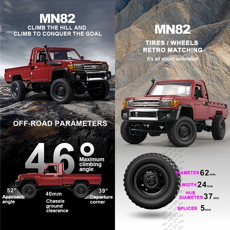 MN82 4WD RC Off-road Vehicle 1/12 LC79 Pickup Climbing Car with LED Lights Full Size Simulation RC Climbing Car Boy Toy Car