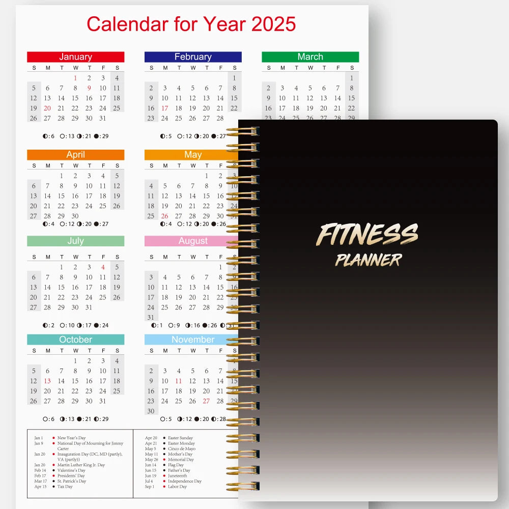 1Pc Fitness Plan Book Suitable for Women and Men, Training Log, Daily Health, with an A3 Large Calendar