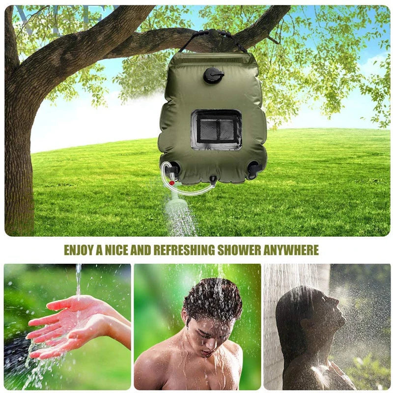 Solar Shower Bag | 20L Solar Heating Camping Shower Bag | Removable Hose | On-Off Switchable Shower Head | Ducha Portatil | Trav