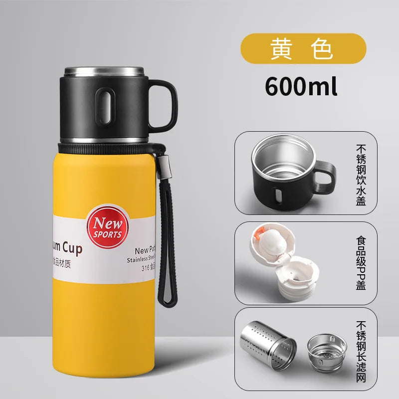 600/800/1000/1500ml Large Capacity Outdoor 316 Stainless Steel Thermos Cup Portable Handle Car Water Cup Tea Cup Drinkware