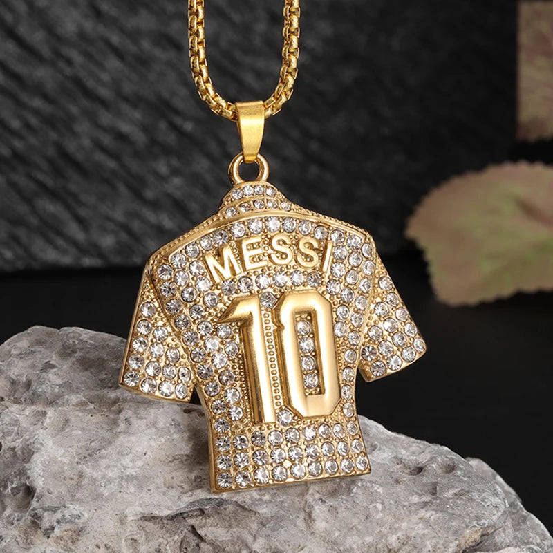 Full Zircon Pendant Necklace Hip Hop Cool Mumber 10 Super Soccer Star Fan Stainless Steel Clavicle Charming Jewelry Men Necklace