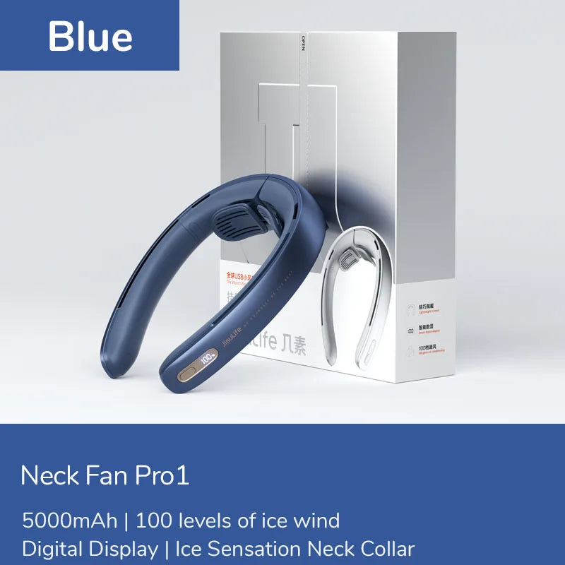 JISULIFE Portable Neck Fan,100 Speed Wind,5000mah Battery,17 Hour Work Time,Mini Electric Neck Fan Usb Rechargeable Neckband Fan