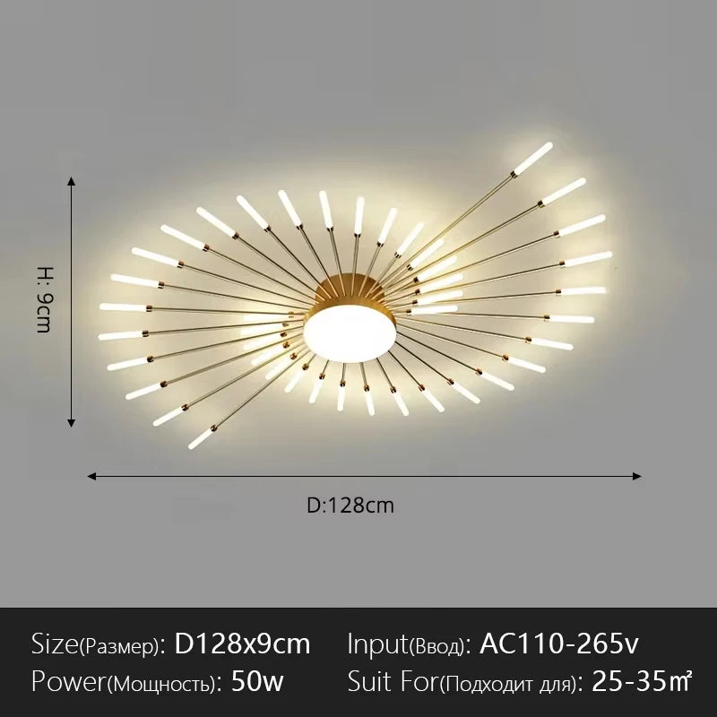 Modern Flower Shape Ceiling Lamp for Living Room Dining Room Flush Mount Metal Acrylic Sputnik Firework Petal Lighting Fixture