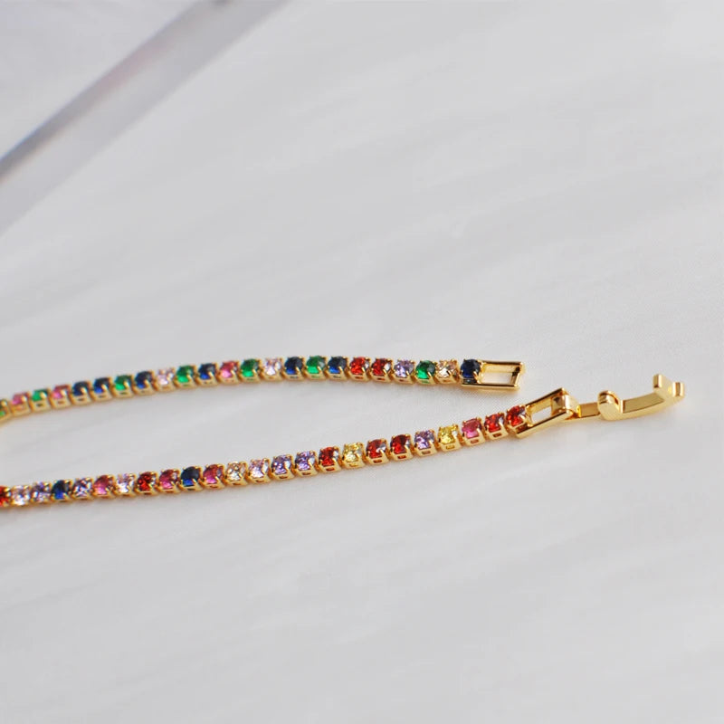 Rainbow Cubic Zirconia Tennis Bracelet Chain Bracelets For Women 18K Gold Plated Hand Chain CZ Chain Homme Jewelry GIFT