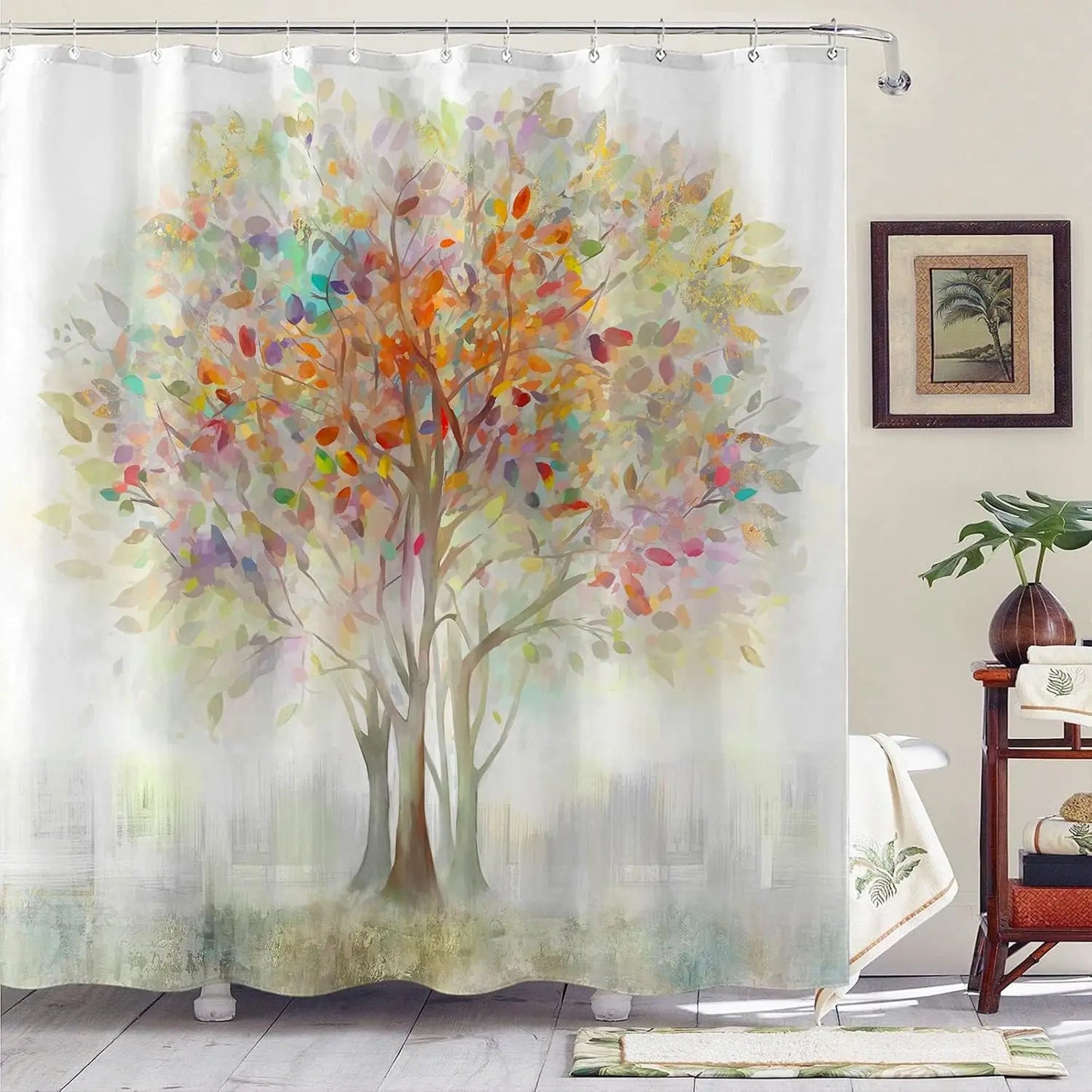 Colorful tree flower shower curtain fabric bathroom decoration with 12 hooks 180x 180cm bathtub shower curtain