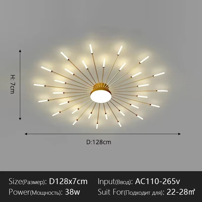 Modern Flower Shape Ceiling Lamp for Living Room Dining Room Flush Mount Metal Acrylic Sputnik Firework Petal Lighting Fixture
