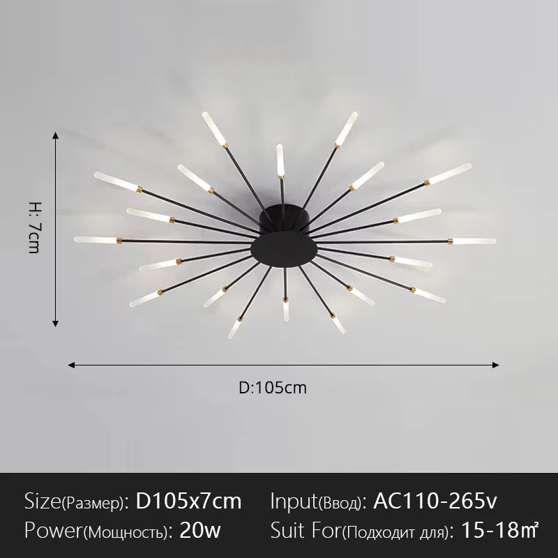 Modern Flower Shape Ceiling Lamp for Living Room Dining Room Flush Mount Metal Acrylic Sputnik Firework Petal Lighting Fixture