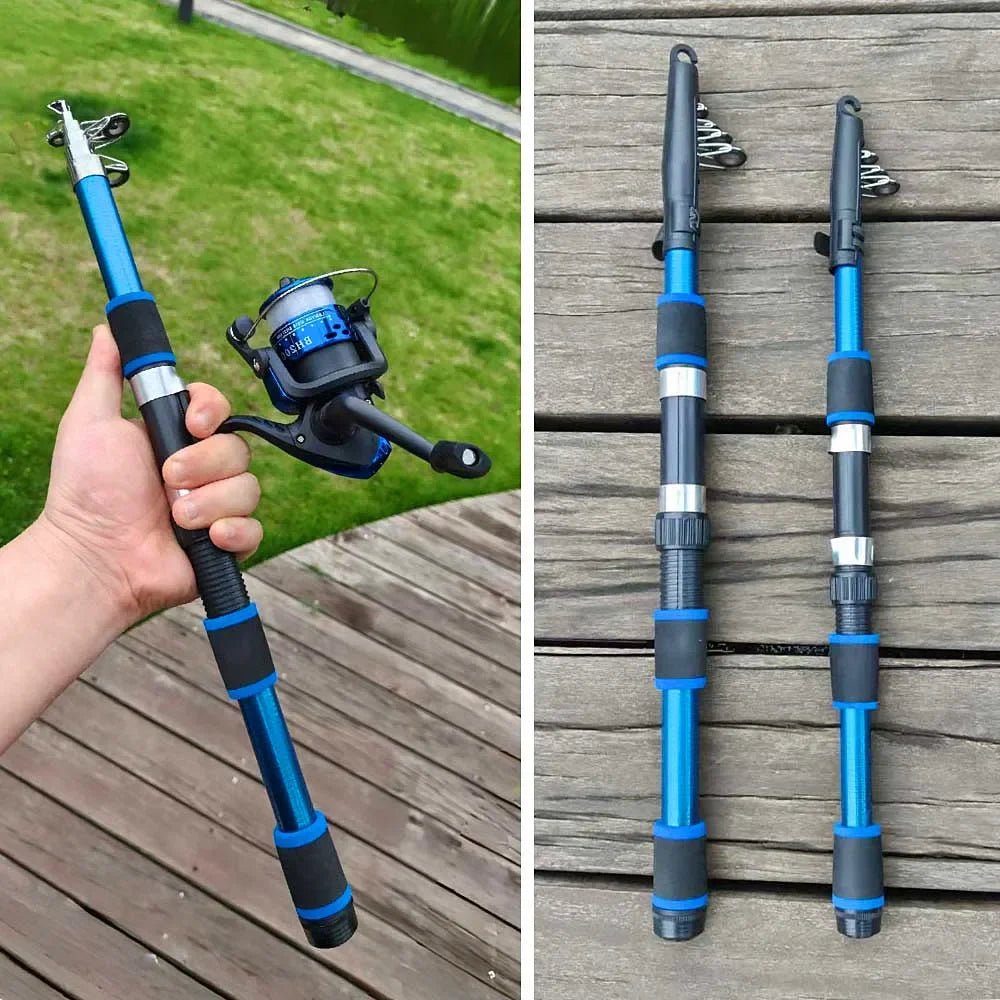 SantaKing Telescopic Fishing Rod and Reel Kit 1.8M 2.1M Telescopic Rod with 5.2:1 3BB Fishing Reel Max Drag 5kg Fishing Combo