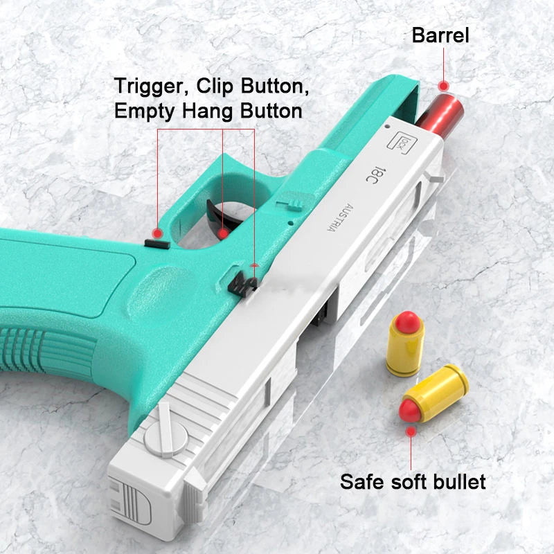 Black M1911 Colt Toy Gunman Gun, Soft Bullet Shell, Catapult Blaster, Manual Air Gun Launcher, Boys Shooting Game 14+y