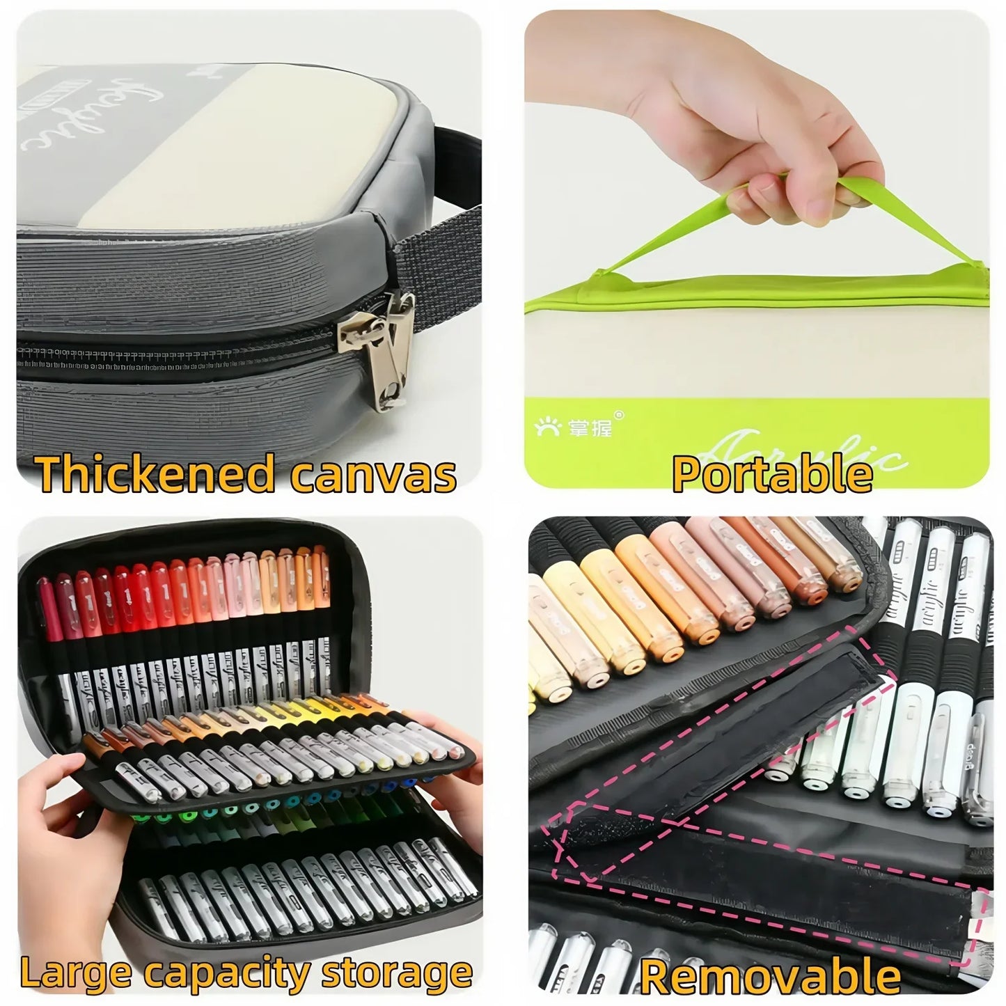 Acrylic Paint Markers Set,Automatic Ink Control, With Portable Handbags ,Brush Tip, for Rock Painting, Ceramic, Wood, Canvas