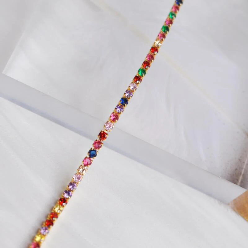 Rainbow Cubic Zirconia Tennis Bracelet Chain Bracelets For Women 18K Gold Plated Hand Chain CZ Chain Homme Jewelry GIFT